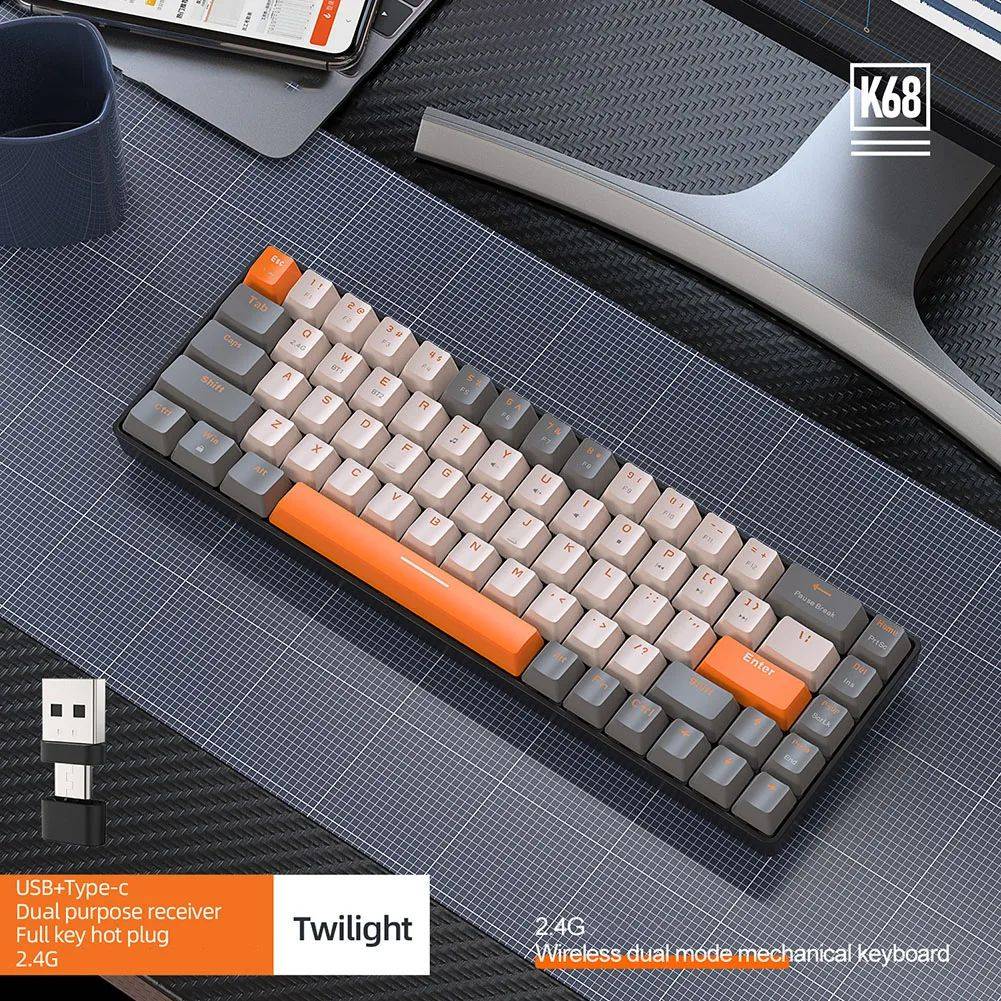 K68 60%  Wireless Mechanical Keyboard ,Bluetooth Dual Mode,Hot-Swappable Mini 68-Key Red Switch for PC iPhone iPad,K68 Keyboard
