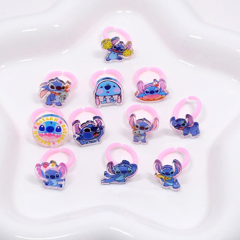 10/20pcs Disney Anime Stitch Ring Kawaii Lilo Stitch Children Acrylic Ring Cartoon Accessories Toy Kids Gifts