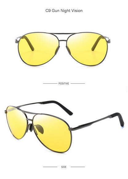 Óculos de Sol Polarizados Masculinos com Armação de Metal para Aviação Cores Variadas Óculos de Sol Masculino Piloto Visão Noturna e Diurna para Dirigir