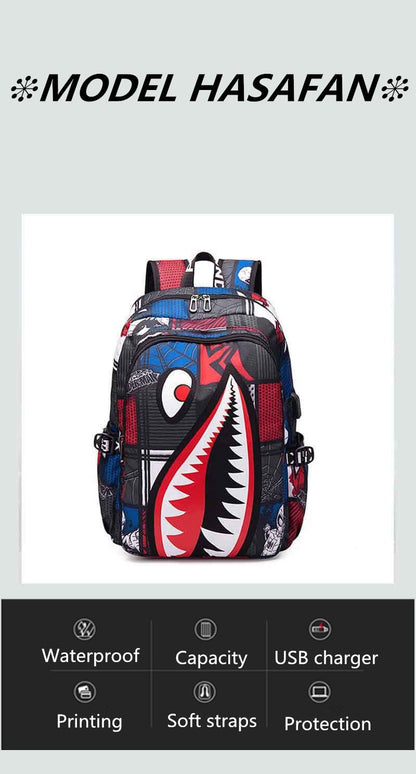 Mochila Escolar Infantil Mochila de Viagem Desenho Tubarão Mochila de Aluno do Ensino Fundamental Mochila Infantil
