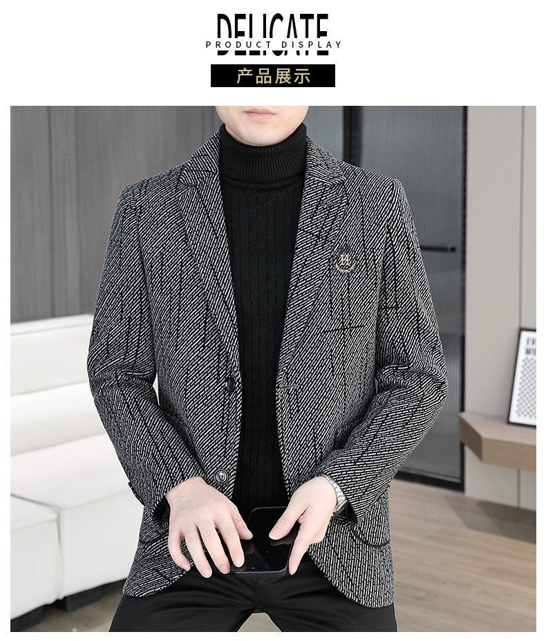2026 Men's Striped Embroidered Casual Wool  blazer