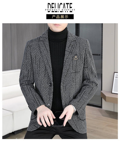 2026 Men's Striped Embroidered Casual Wool  blazer