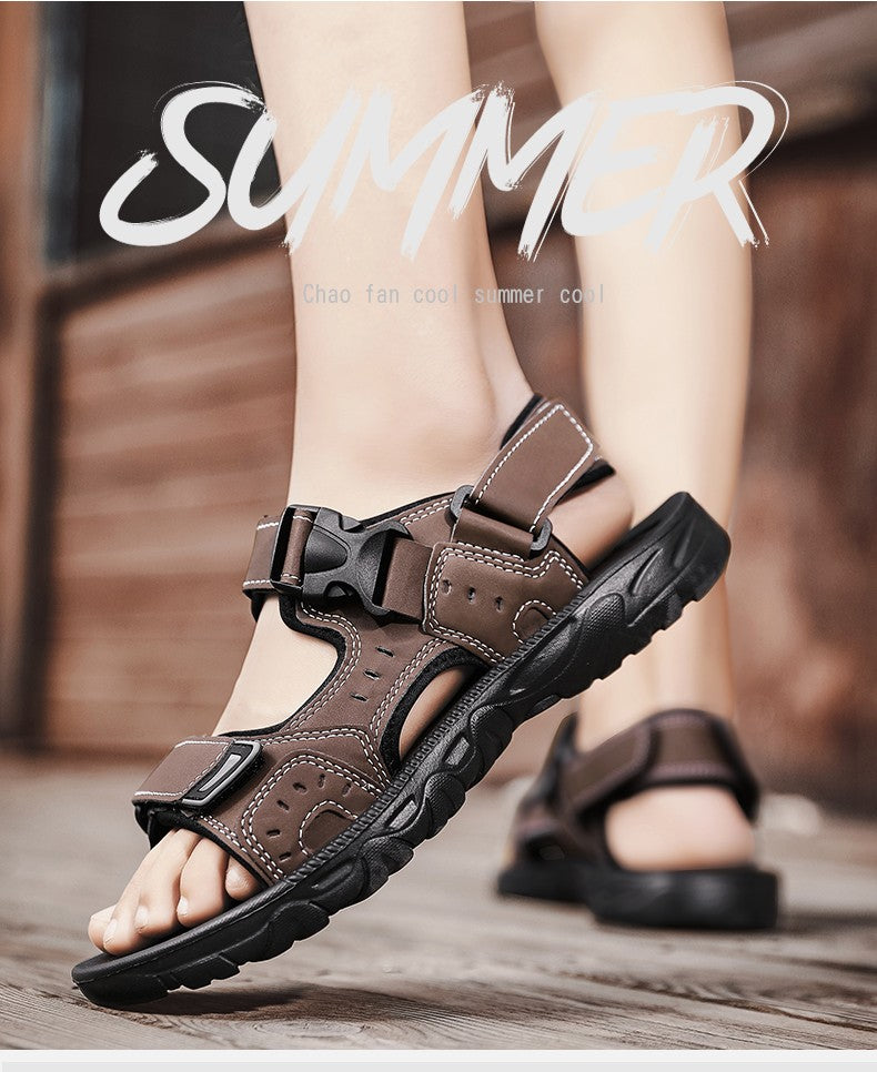 Summer Men Sandals PU Leather Lightweight Open Toe Flat Mens Casual Shoes Outdoor Walking Sandals for Men Beach Shoes Size 39-46