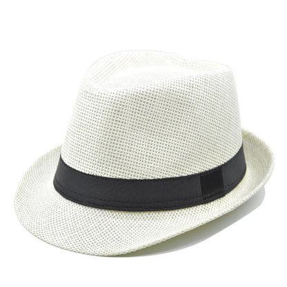 Fashion Unisex Women Men Straw Hat Ribbon Curling Brim Jazz Fedora Hat Panama Gangster Cap Outdoor Beach Parent-Child Sun Hats