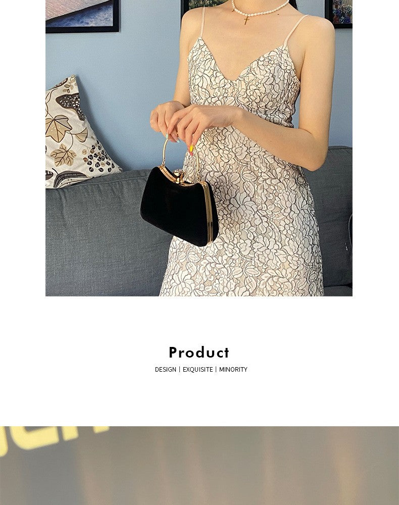 Luxury Black Satin Evening Clutch Bag High-Quality Flannel Small Handbag Elegant Dinner Party Crossbody Wallet for Women