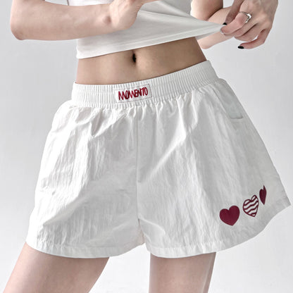 American Sle Spicy Girl ort Pants Women's Summer New Embroidered Heart Sport Yoga Slimming Tee-Quarter Length Hot Pants