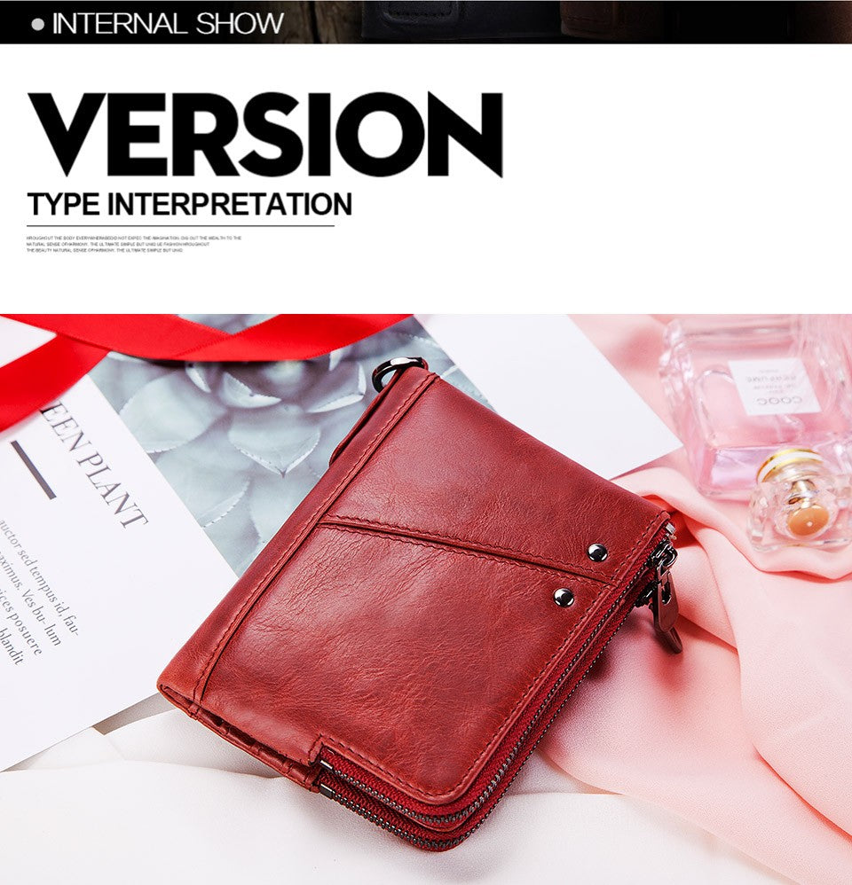 Women's Wallet Fashion Genuine Leather Short Female Purse ID Card Holder Wallets RFID Ladies Clutch With Zipper Coin Purse
