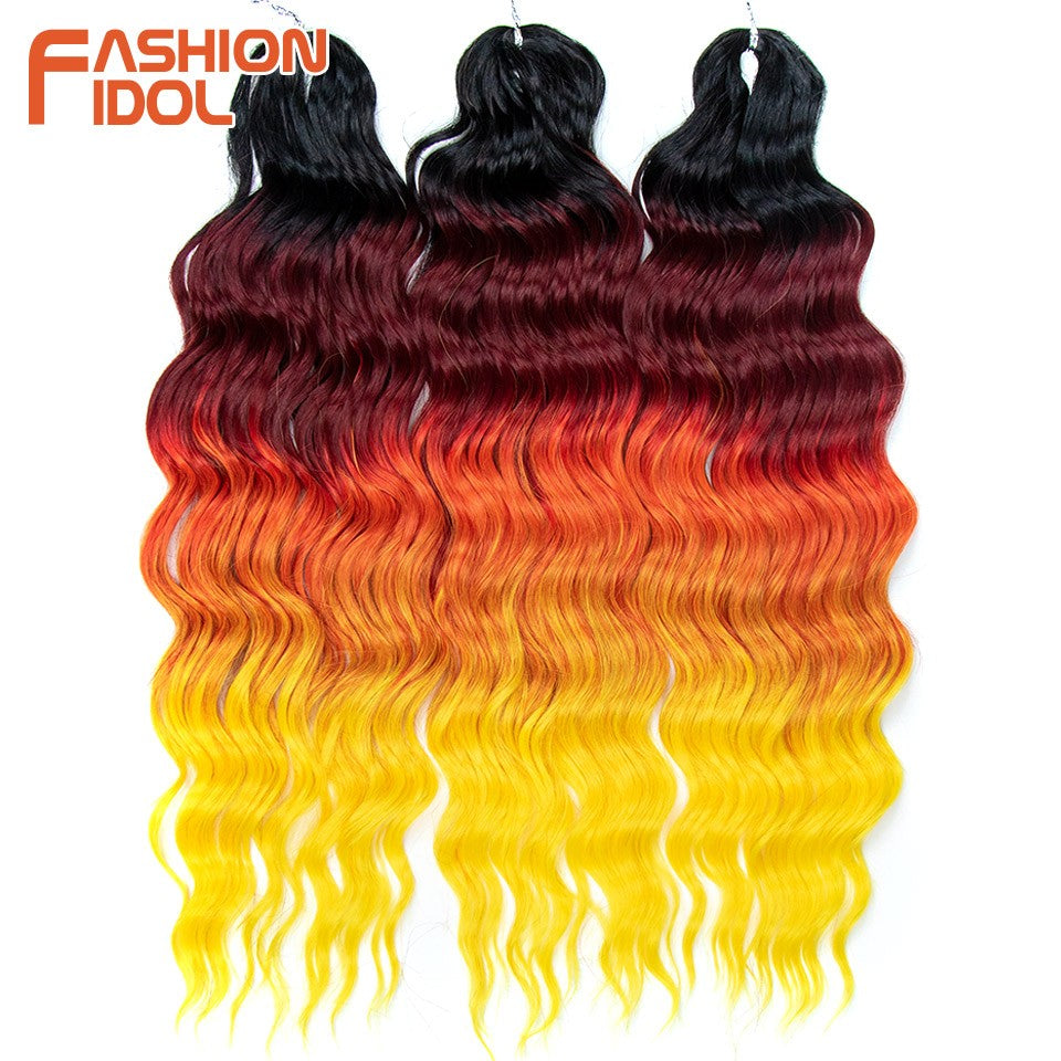 FASHION IDOL Cabelo de Crochê Torção Laranja Extensões de Cabelo Trançado de Onda Profunda Sintética Cabelo Onda de Água 24 Polegadas Fibra Resistente ao Calor