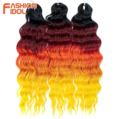 FASHION IDOL Cabelo de Crochê Torção Laranja Extensões de Cabelo Trançado de Onda Profunda Sintética Cabelo Onda de Água 24 Polegadas Fibra Resistente ao Calor
