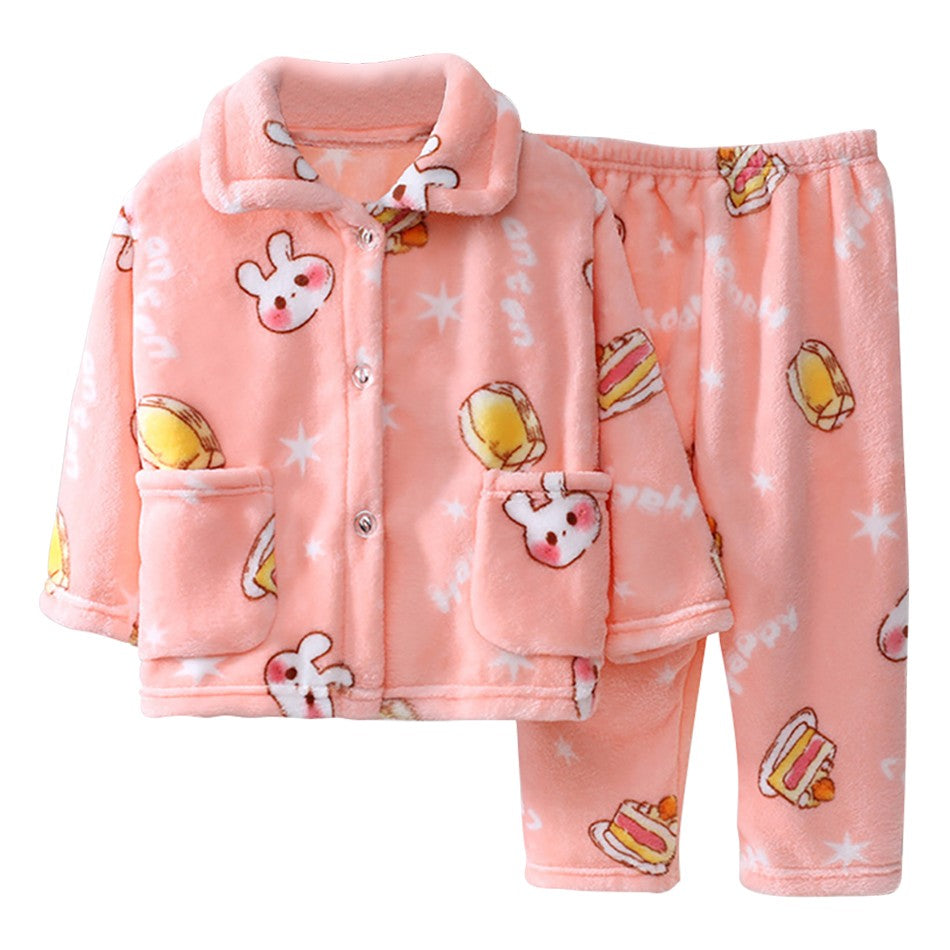 High Quality Coral Fleece Flannel Cute Cartoon Pattern Pajama Sets Boys and Girls Long Sleeve Warm Comfortable Winter Sleepwear