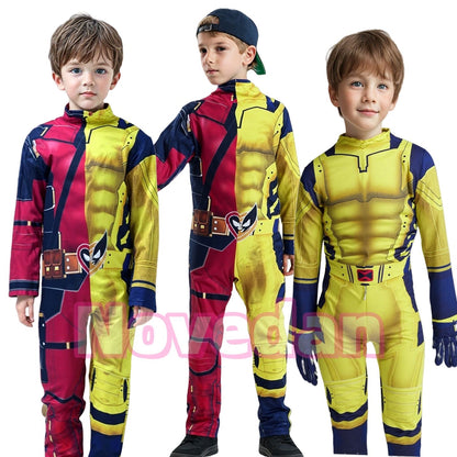 Kids Cosplay Superhero Costume Anime Halloween Party Zentai Suit Catsuit Wolverine Symbiote Wolf Boy Girls Bodysuit Jumpsuit