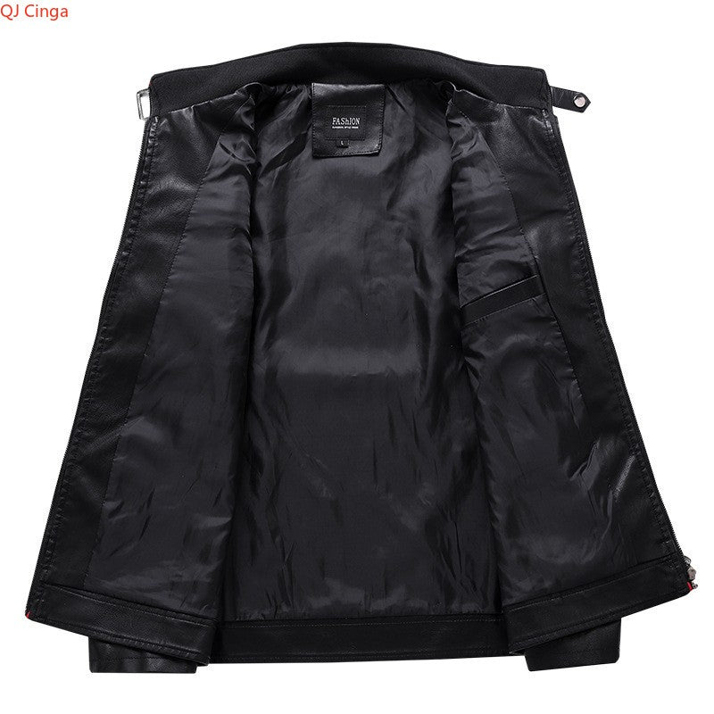 Autumn Men's Stand Collar Color-Block PU Jacket, Fashionable  Jackets, Spring Casual Coat. Asian Size Loose Fit Top.