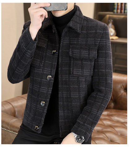 2023 Winter Plaid Woolen Jackets Men Fashion Slim Fit Thickened and Warm Trench Coat Casual Business Streetwear Overcoat M-4XL