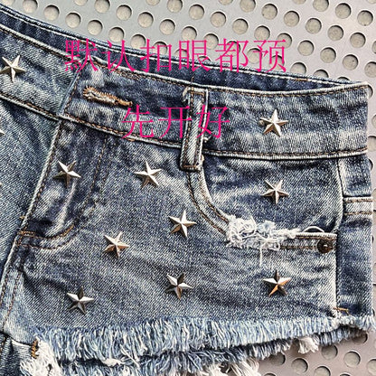 Slimming Skinny Denim Hot Pants - Vintage Wash Ultra Low-Rise Distressed Y2K Sexy Shorts for Baddie Street Style