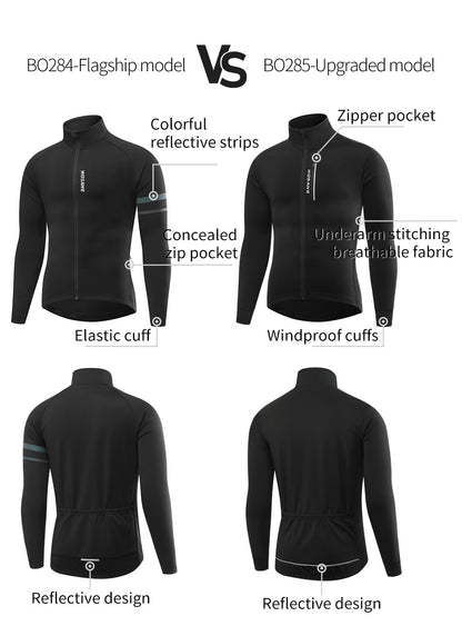 WOSAWE Winter Cycling Jacket Mens Fleece Warm Long Sleeve Bike Jacket Thermal Fabric MTB Bicycle Jersey Long Jersey