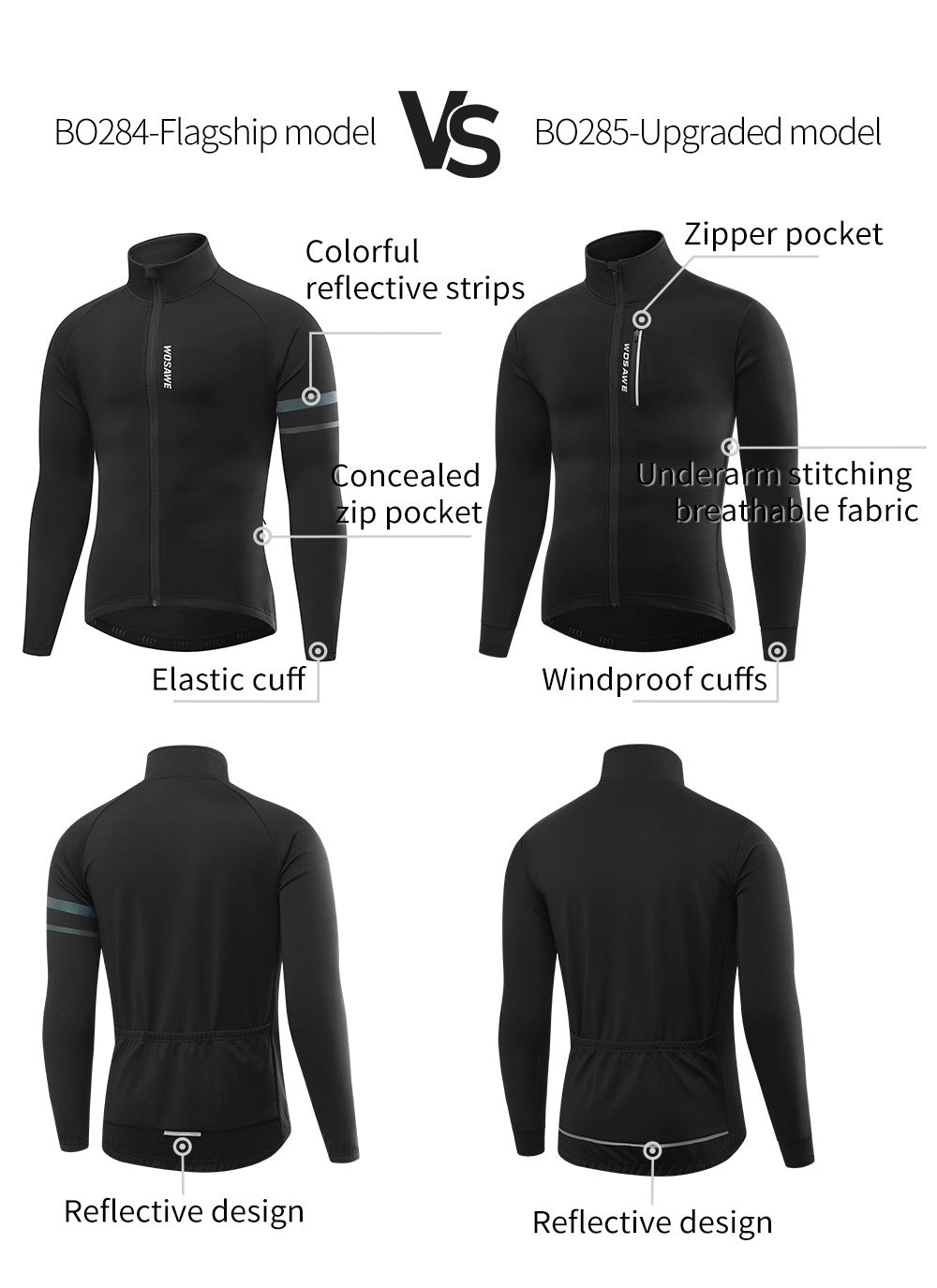 WOSAWE Winter Cycling Jacket Mens Fleece Warm Long Sleeve Bike Jacket Thermal Fabric MTB Bicycle Jersey Long Jersey