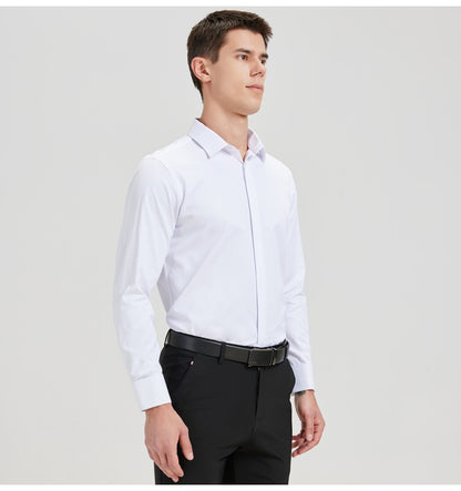 Men's Formal Long Sleeve Dressy Shirt Covered Buttons Front Placket Fits Comfortably French Cuffs Shirts Random Metal Cufflinks