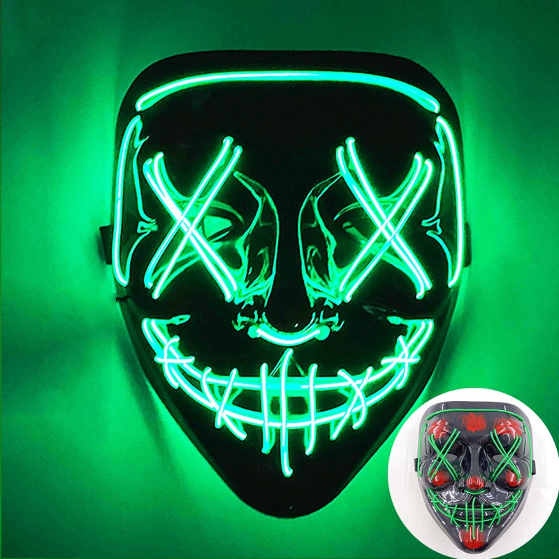 Scary Wireless Glowing LED Mask Halloween Party Supplies Neon Purge Mask Cosplay Luminous Face Masks Carnival Festival Props