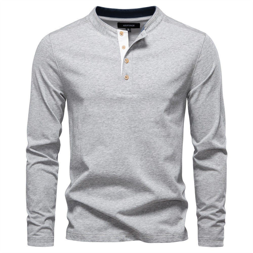 AIOPESON Men's Long SleeveT-shirt Fashion HIgh Quality Cotton t shirt for man button collar basic tshirt