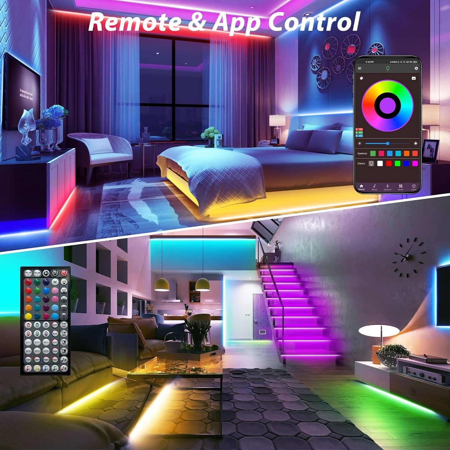 Smart LED Strip Lights 5m-20m Music Sync 5V RGB Led Light with App and Remote Control Christmas Party Room Decoration Lighting