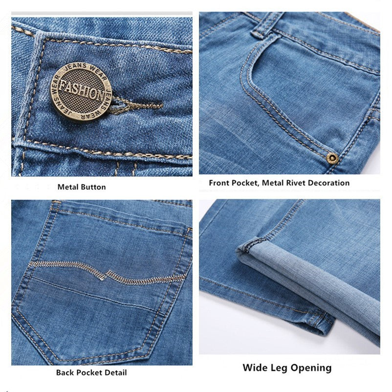 Summer Shorts Calf Length Trousers Plus Size 48 42 Men Denim Elastic Stretched Thin Jean Oversized Classic Straight Streetwear