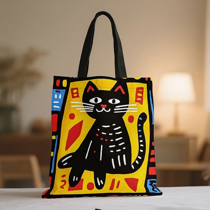 1pc Graffiti Cat Polyester Tote Bag, Durable Rectangle Shopping Bag, Ideal for Easter, Ramadan