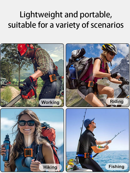 10000mAh Waist Fan Portable Handheld Hanging Neck Fan Ultra-Strong Wind with Phone Charging LED Light for Outdoor Working