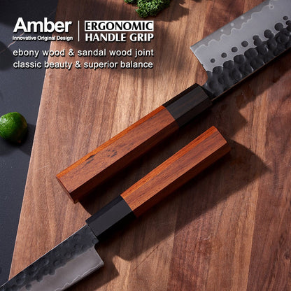 Amber 1-5pcs Kitchen Knives Set 3 Layers AUS-10 Steel Chef Knife Professional Japanese Knife Cooking African Mkuruti Handle