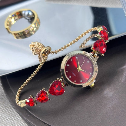 Ladies' quartz watch with three heart-shaped diamond-encrusted bracelet round alloy case and mixed scale simple light luxury