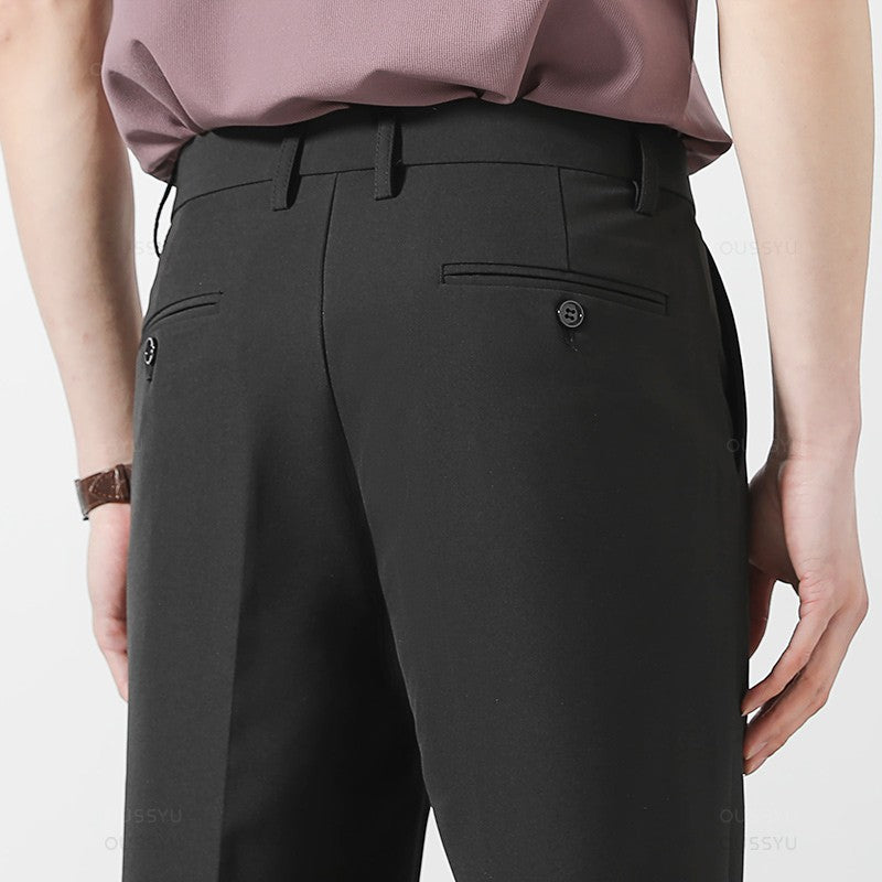 Spring Summer Suit Pants Men Business Smooth Slim Business Office Social Elastic Waist Ankle Length Formal Korean Trousers Male