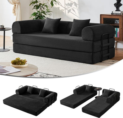 79" Convertible Sofa Bed, Corduroy Convertible Sleeper Sofa Bed, Boneless Couch with Fixed-Shape Frame, Floor Sofa Modular Couch