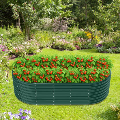 8x4x2ft Oval Galvanized Metal Raised Garden Bed Planter for Veggies, Fruits & Flowers, Green Outdoor Gardening Box