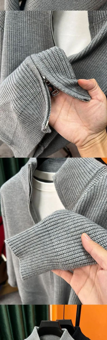 Men's Casual Cardigan Sweater Loose-Fit Vintage Style Zippered Knitted Top For Spring And Autumn Outerwear Idle Style