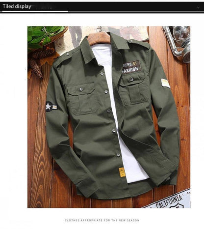 Men's Fashion Military Style Shirt Casual Retro Slim Cotton Long Sleeve Shirts Male Spring Comfortable Cargo Shirts Big Size 6XL