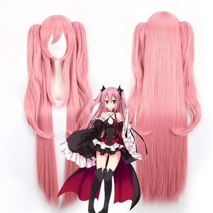 The Ending Seraphim Krul Tepes Cosplay Synthetic Hair 38-Inch Vampire Witch Halloween Theme Party Anime Wig In Cherry Pink