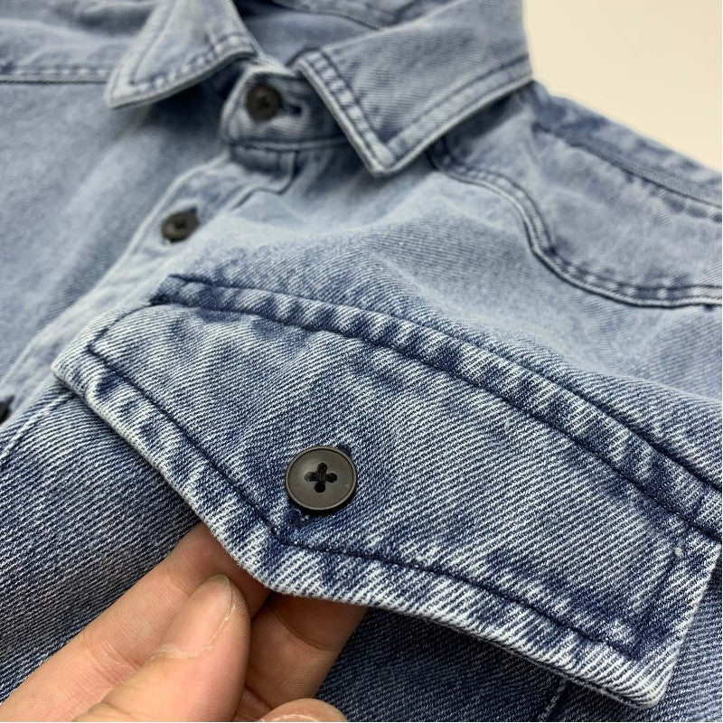 Heavy cargo denim shirt men May Khaki autumn do old retro loose casual plus size shirt coat