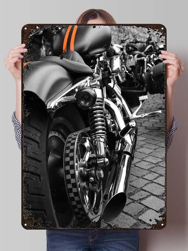 Letreiro de Flandres H-Harley Pôster de Motocicleta Decoração Estética de Quarto Masculino Placas de Metal Personalizadas para Garagem Decoração de Parede Retrô para Casa