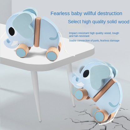 Wooden children's elephant pulling rope cart, towing toys, baby boy, baby girl toddler, children's gifts, early education toys