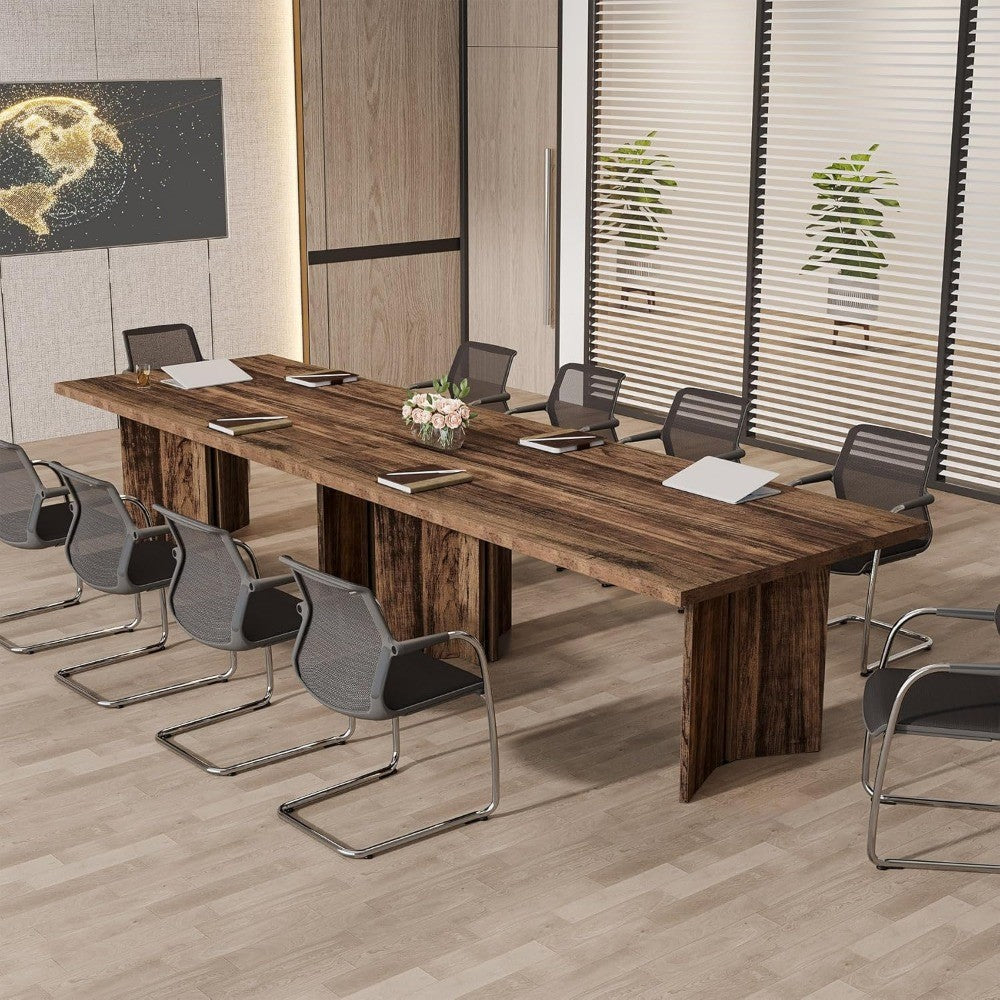 5.5FT Conference Table, 63-inch Rectangle Meeting Seminar Table, Large Wooden Business Tables for 4-6 People, Heavy Duty Pedest