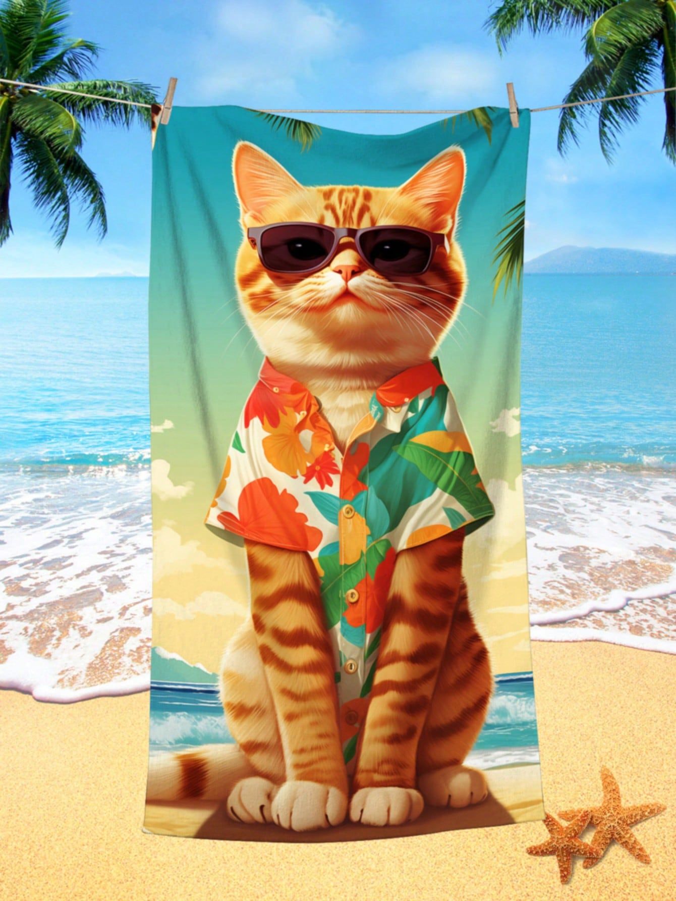 1pc Animal Cat Pattern Printed Superfine Fiber Quick Drying Beach Towel For Swimming, Bath, Outdoor Travel