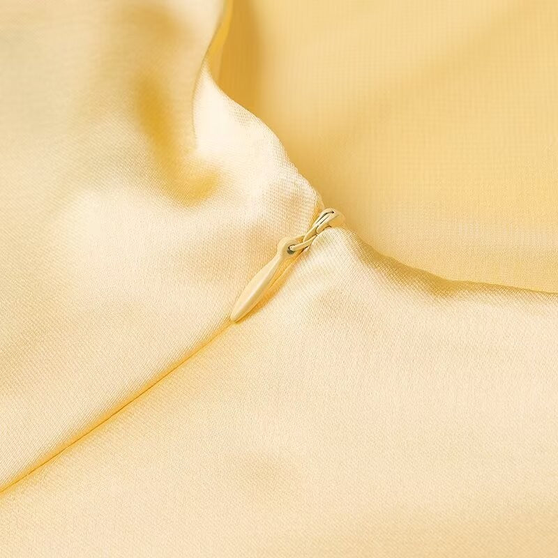 HH Women Summer Yellow Stain V Neck Sling Dress Elegant Sleeveless Loose Maxi Robes 2025 New Ladies Party Holiday Dresses