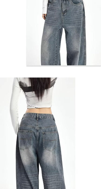 Retro High Waist Wide Leg Jeans Women Summer New plus Size Loose Slimming Pear ape Straight Leg Pants Casual Waed Blue