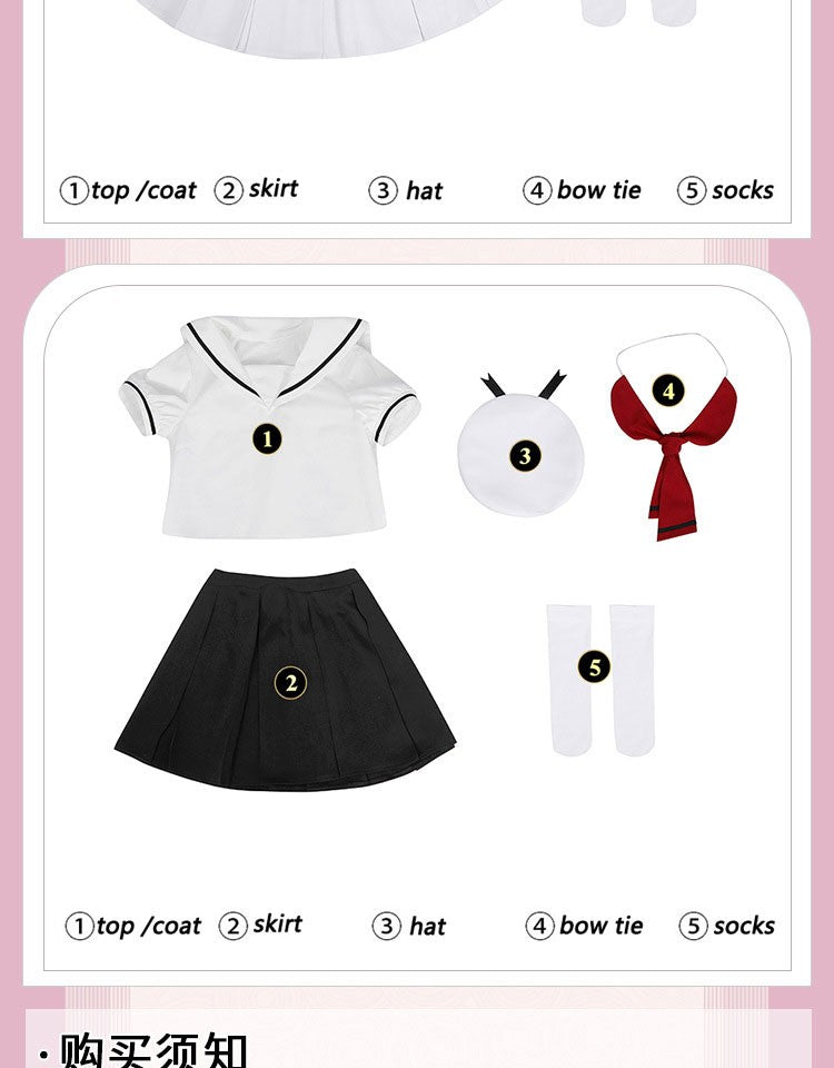 Women Spring Summer Sailor JK Uniform Full Set, Japanese Academy Outfit with Top Pleated Skirt Hat Bow Tie Socks