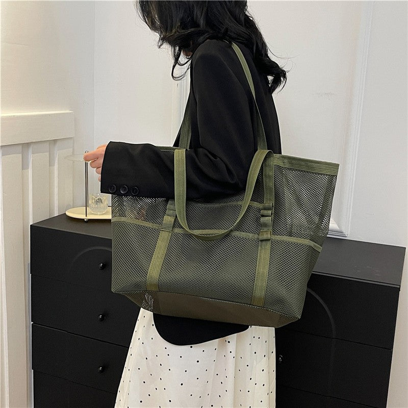 Multipocket Summer Large Beach Bag For Towels Mesh Durable Beach Bag For Toys Waterproof Underwear Pocket Beach Tote Bag