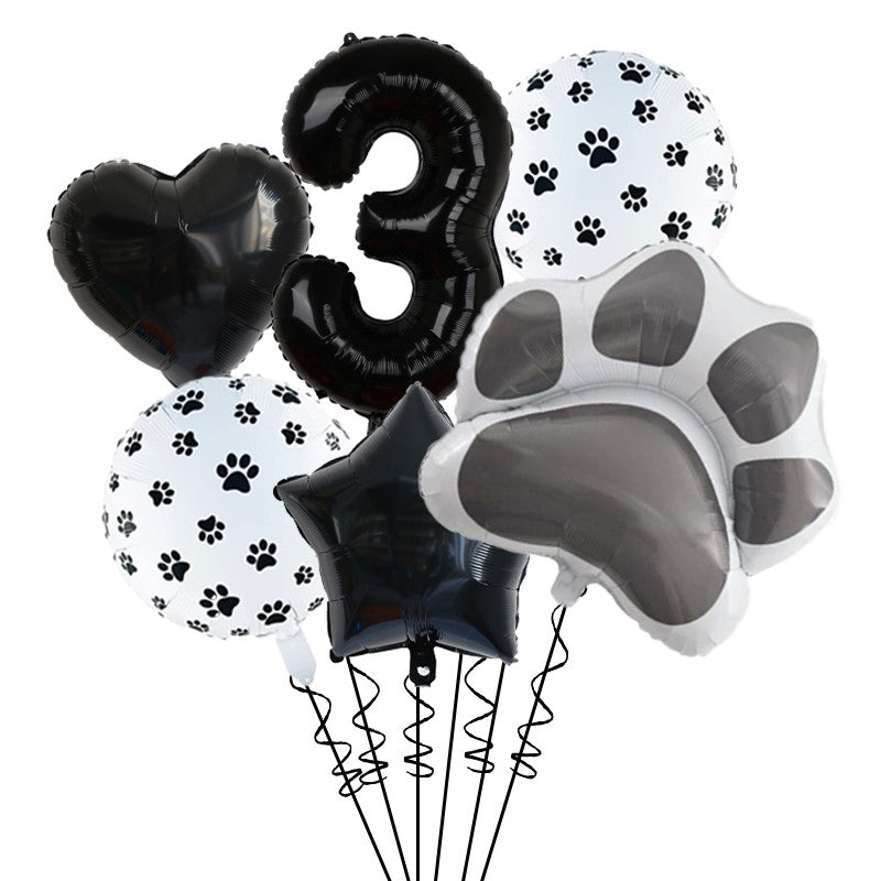 1set Animal Let's Pawty Dog Cat Paw Aluminum Balloon 32inch Pink Black Number Birthday Party Decorat Balloon Baby Shower Supplie