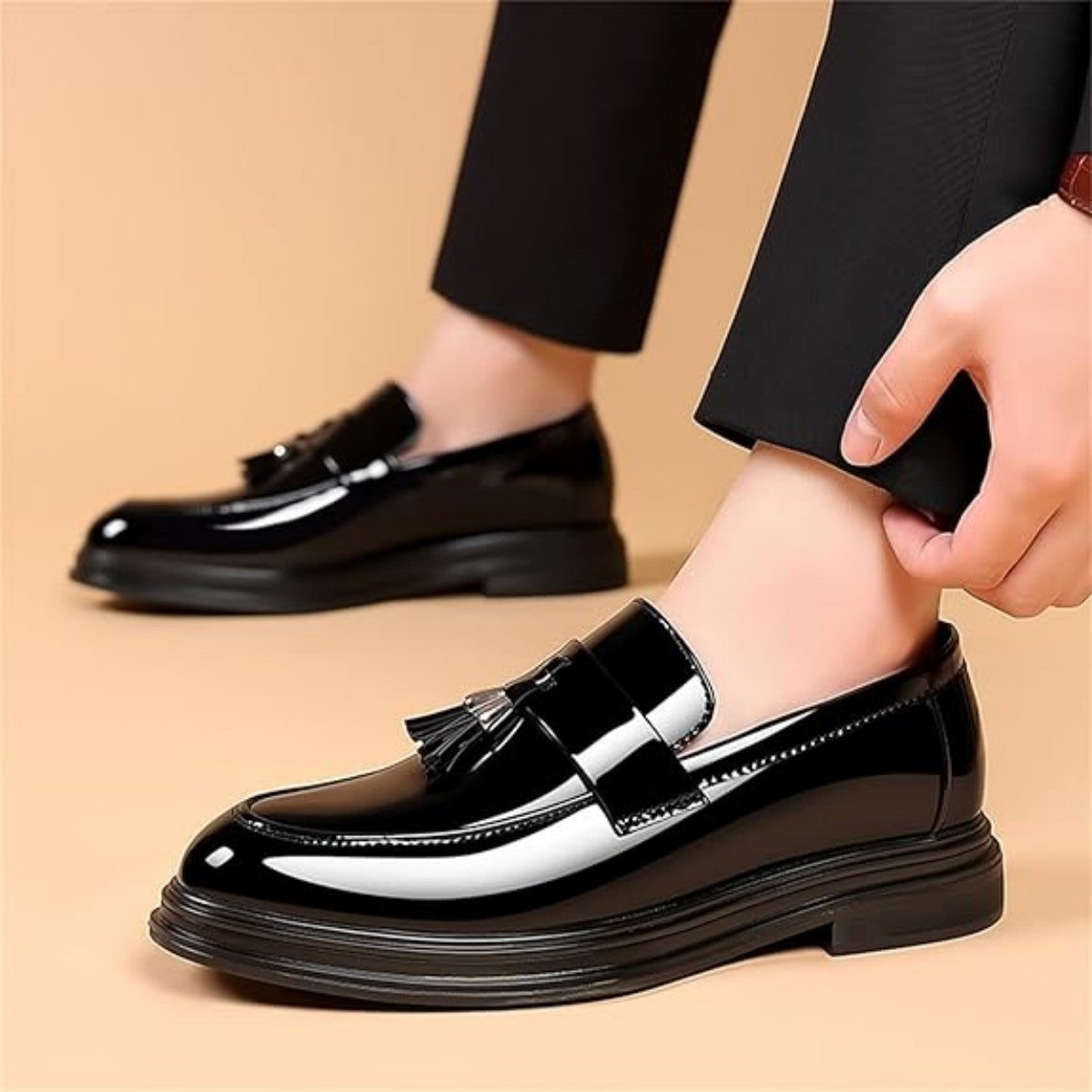 Men's Tassels High Gloss Patent Penny Loafers Fashion Formal Business Casual Oxford Slip On Dress Shoes Shoe for Men