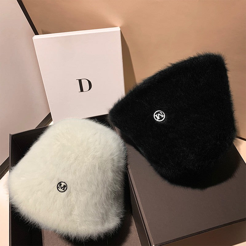 Coreia Designer M Bucket Hat Feminino Quente Pelúcia Angola Coelho Pelo Chapéu Senhora Outono Inverno Ins Moda Chapéu Bacia Retrô Fofo Panamá