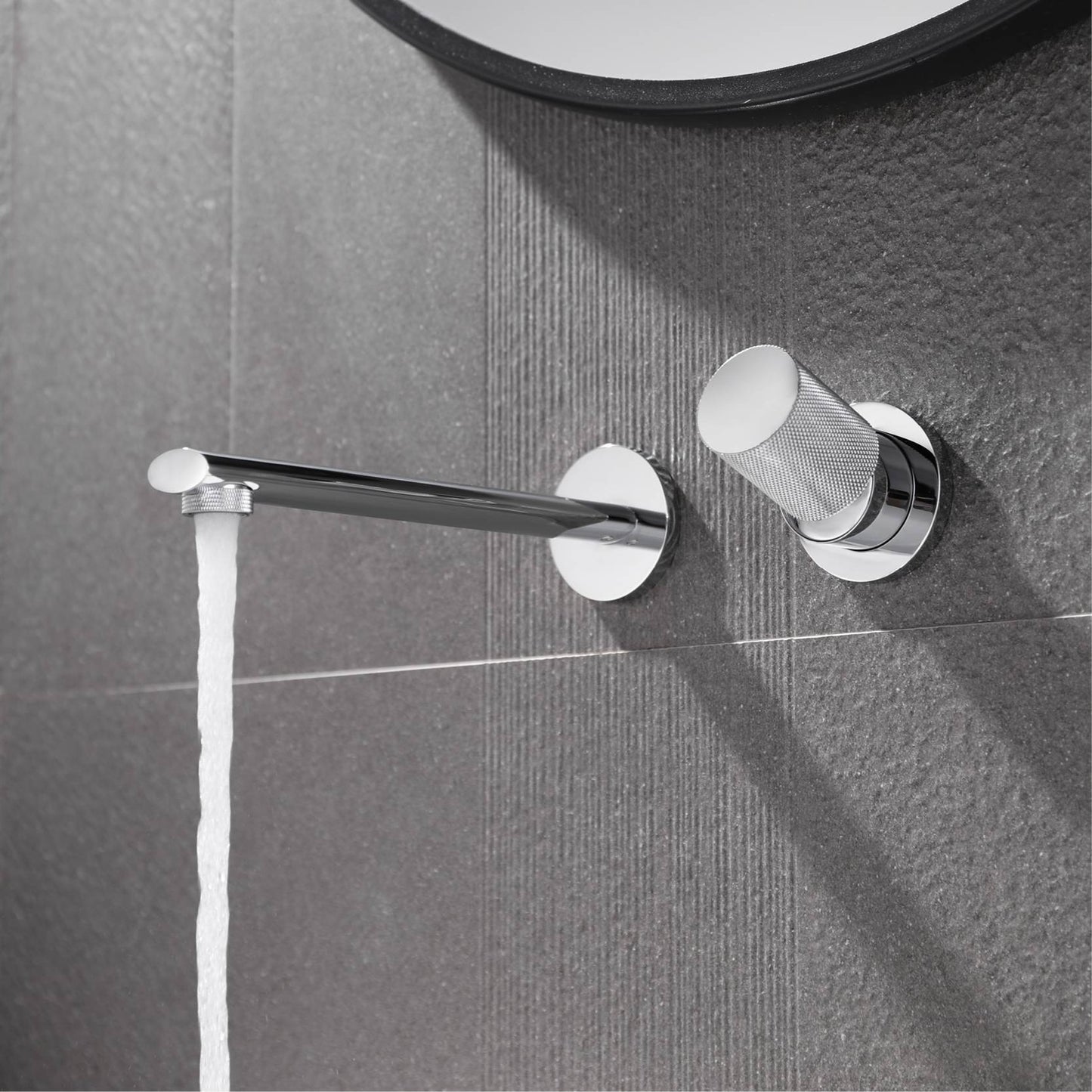Torneira de banheiro de luxo, preta, de latão, montada na parede, com alavanca única e design moderno de 2 furos para pia de água quente e fria