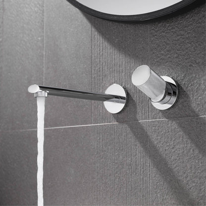 Torneira de banheiro de luxo, preta, de latão, montada na parede, com alavanca única e design moderno de 2 furos para pia de água quente e fria