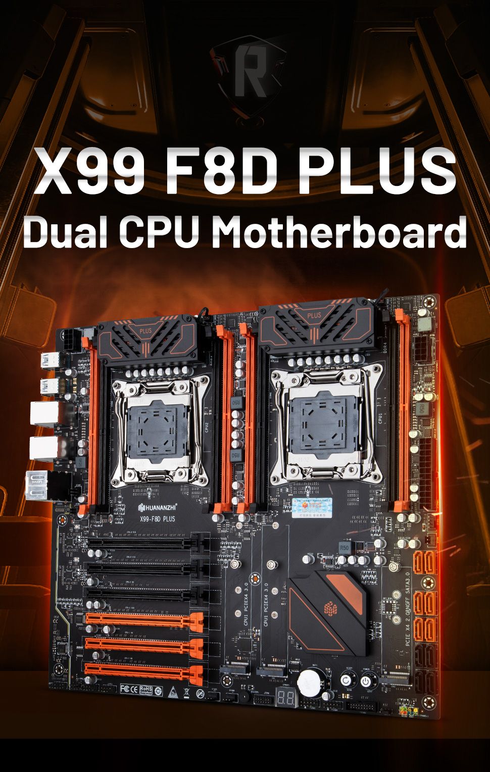 Placa-mãe HUANANZHI X99 F8D PLUS LGA 2011-3 XEON X99 com suporte para Intel Dual CPU E5 2640 2666 2670 2696 V3 V4 DDR4 RECC NVME NGFF